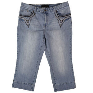 Venezia Capri Jeans Womens 18 Embroidered Plus Size 35x24 Stretch High Rise